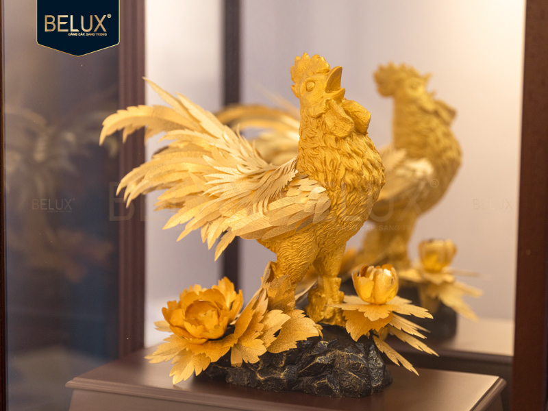 Tượng Gà Trống Đại Cát dát vàng 24k&nbsp;28x16x35cm